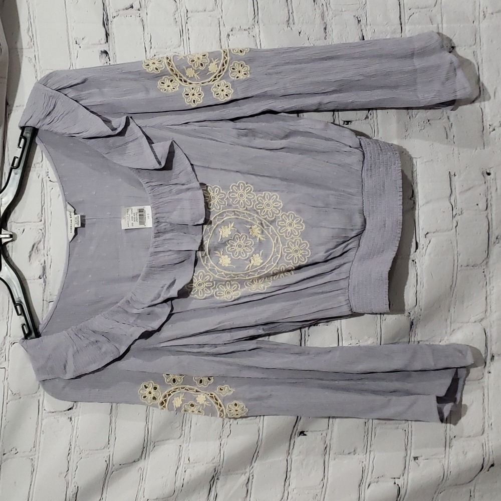 American Eagle embroidered crop top long sleeve NWT